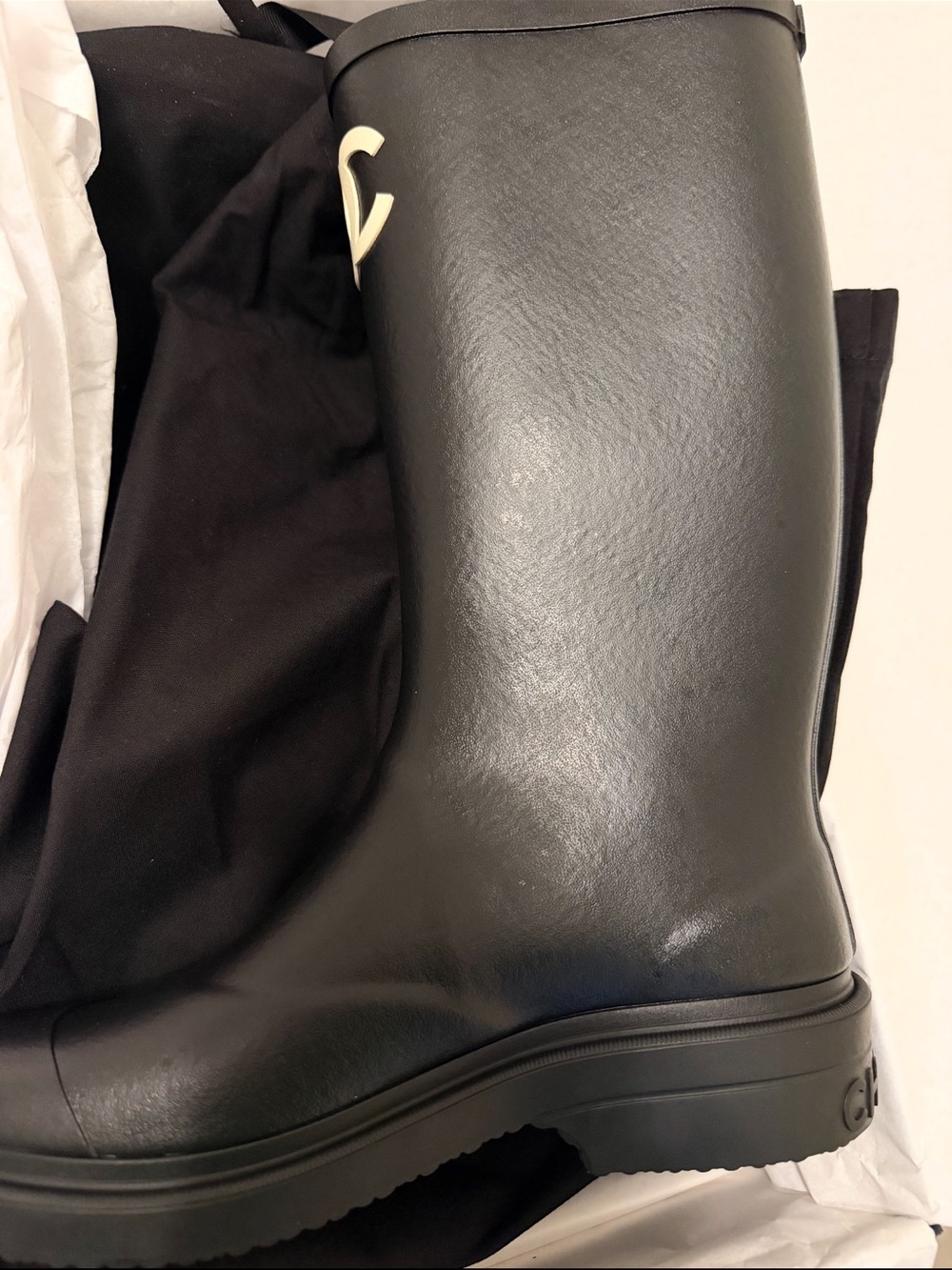 CHANEL Black CC Rain Boots Size 38 Brand New Box Dust Bag - Picture 4 of 13